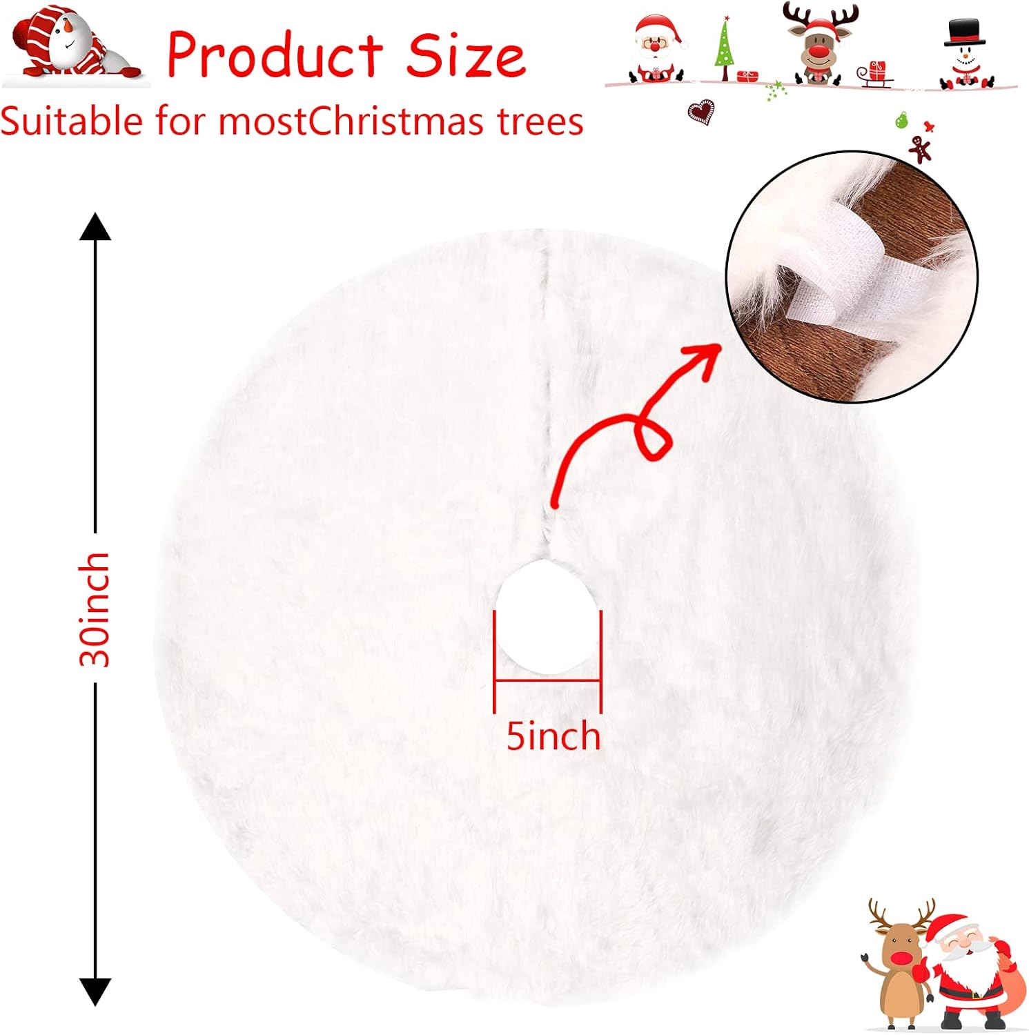 Christmas Tree Skirt with 17 Light Modes White Faux Fur Christmas Tree Plush Mat Fluffy Tree Skirt for Indoor Outdoor Xmas Christmas Party Home Decorations, 30 Inch